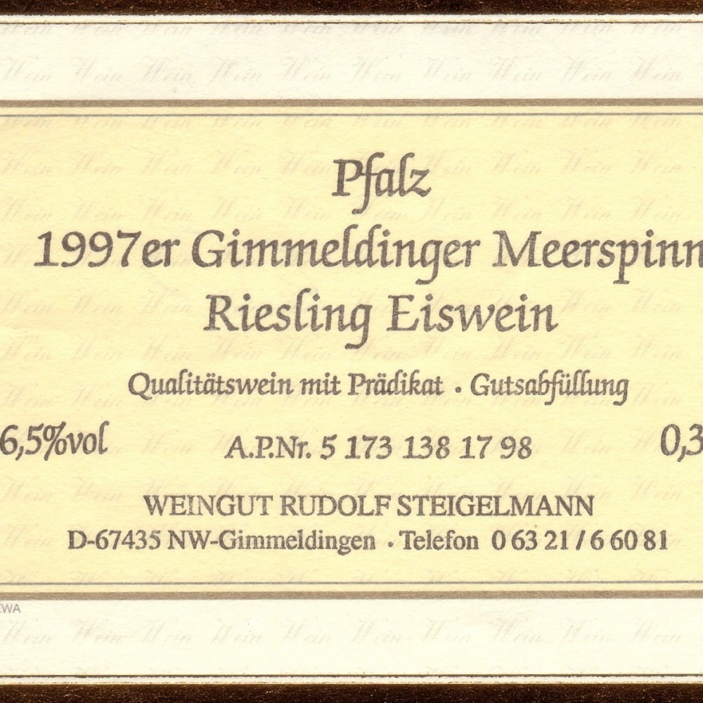 Steigelmann Gimmeldinger Meerspinne  Riesling Eiswein (Ice Wine) 1997